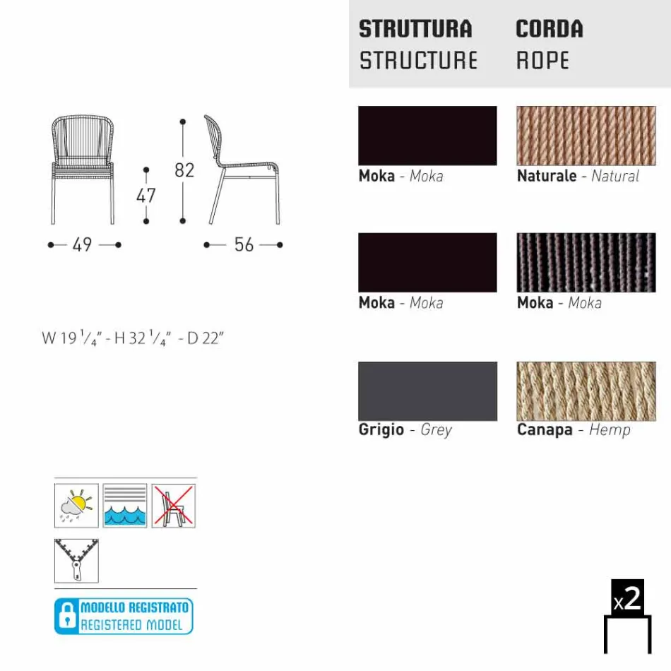 Varaschin Cricket moderne chaise d'extérieur tissé à la main, 2 pièces Viadurini