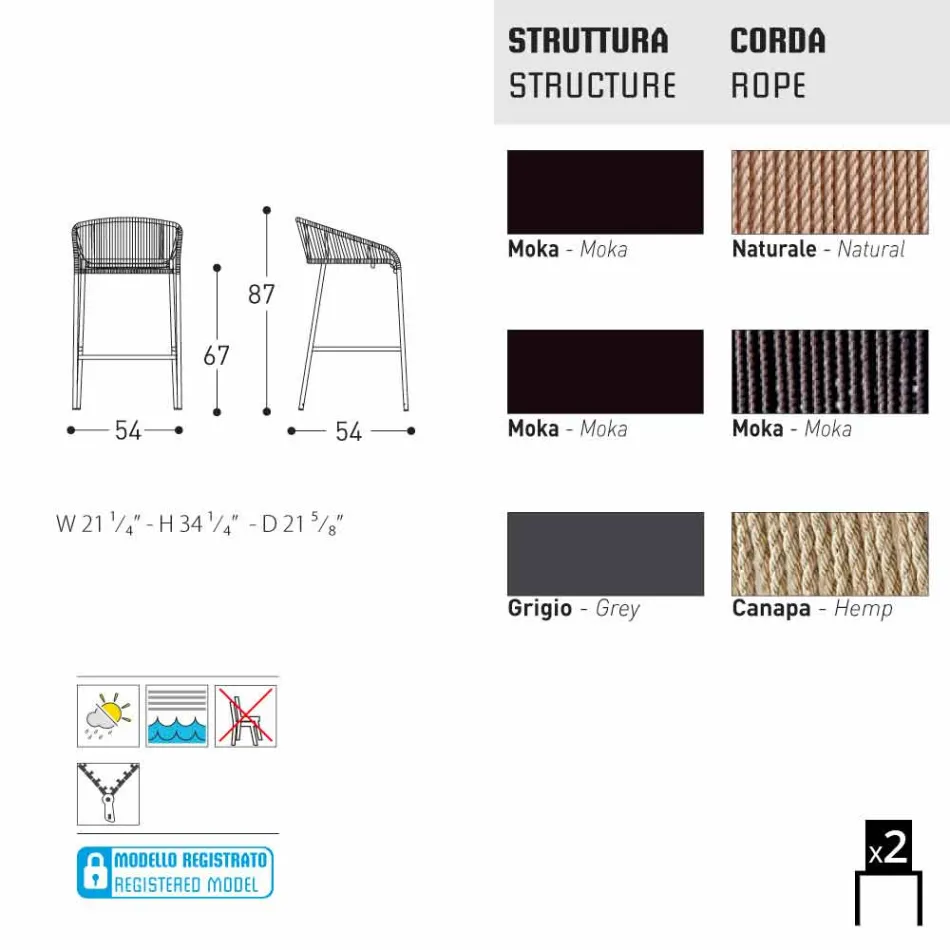 Varaschin tabouret Cricket jardin moderne en aluminium, 2 pièces Viadurini