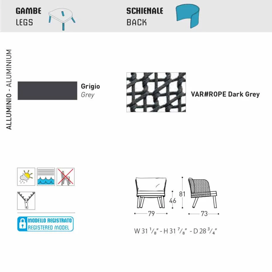 Fauteuil d'extérieur Varaschin Emma recouvert de métal et tissu Viadurini