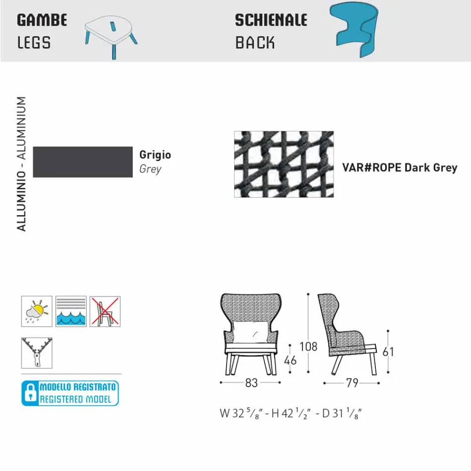 Varaschin Emma fauteuil de jardin extérieur moderne avec repose-tête en tissu Viadurini