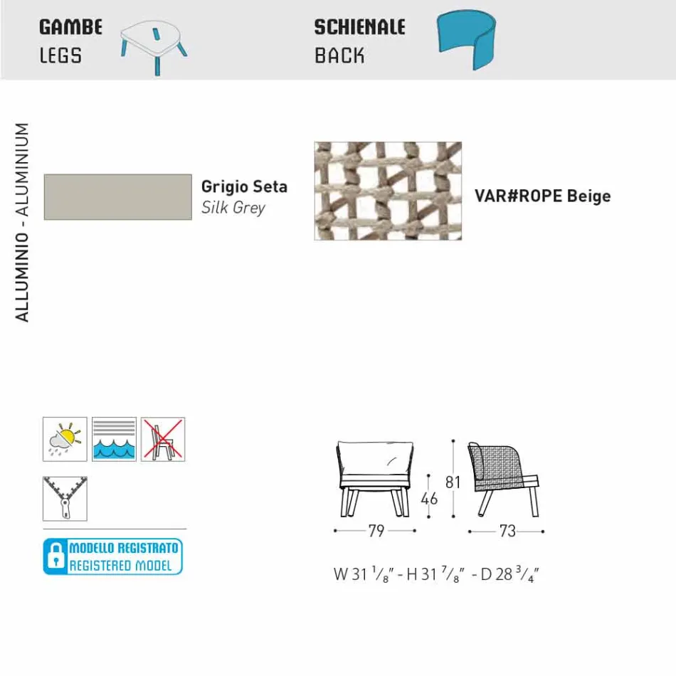 Varaschin Emma fauteuil de jardin et tissu rembourré Viadurini