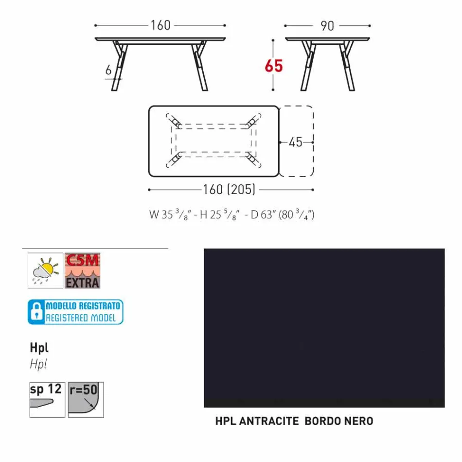 Table Varaschin Lien table de jardin avec des pieds en teck, H65 cm Viadurini