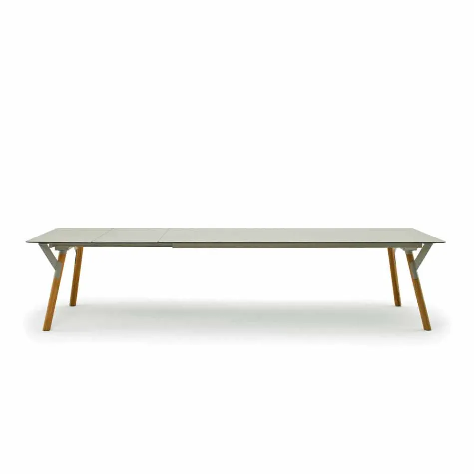 Table Varaschin Lien table de jardin avec des pieds en teck, H65 cm Viadurini