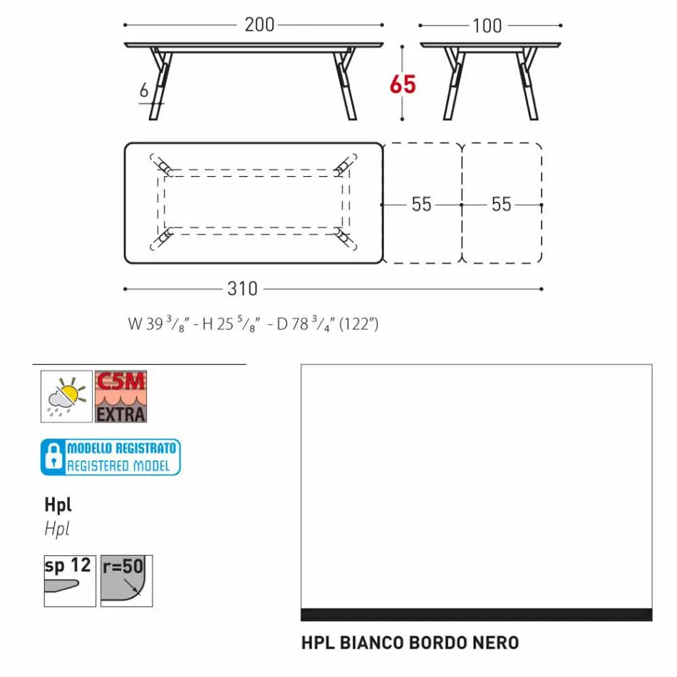Table Varaschin Lien table de jardin avec des pieds en teck, H65 cm Viadurini