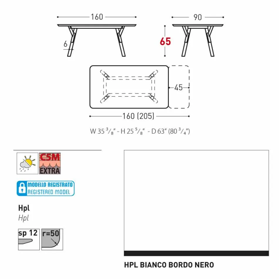 Table Varaschin Lien table de jardin avec des pieds en teck, H65 cm Viadurini