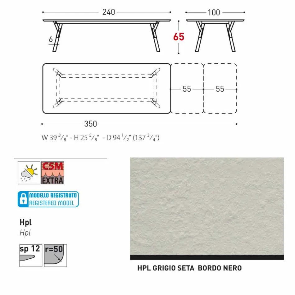 Varaschin Lien tableau H 65 cm jardin extensible jusqu'à 350 cm Viadurini