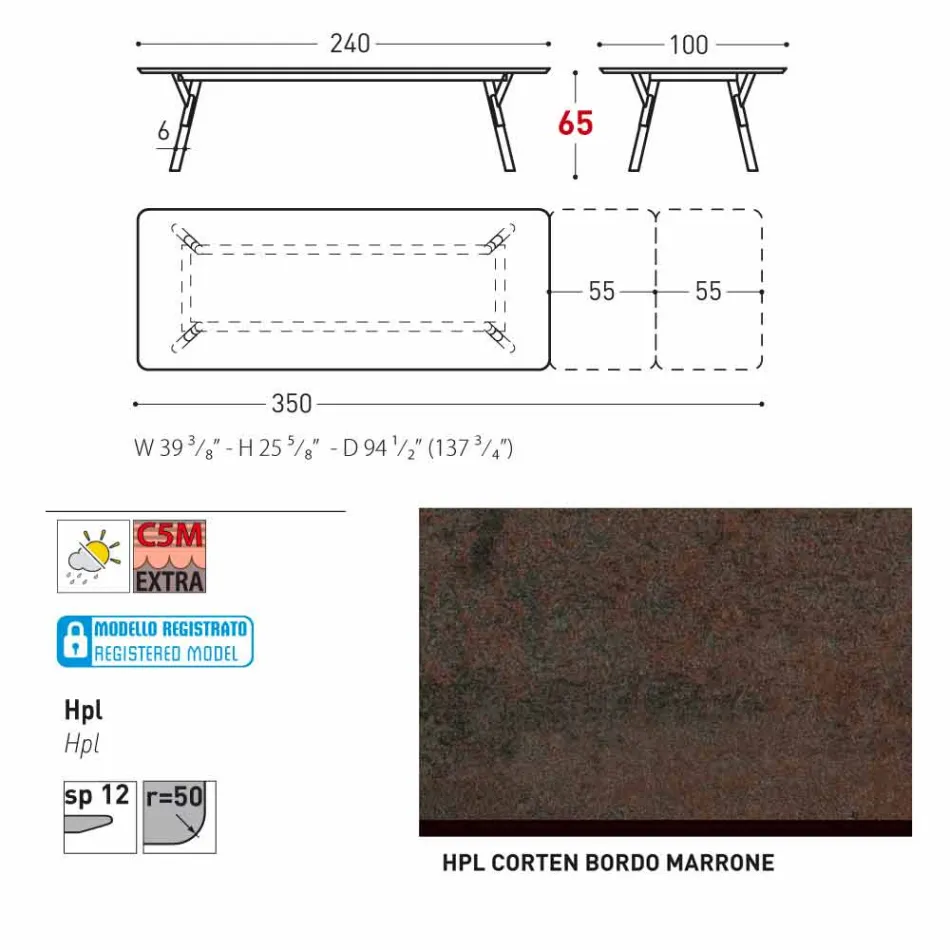 Varaschin Lien tableau H 65 cm jardin extensible jusqu'à 350 cm Viadurini