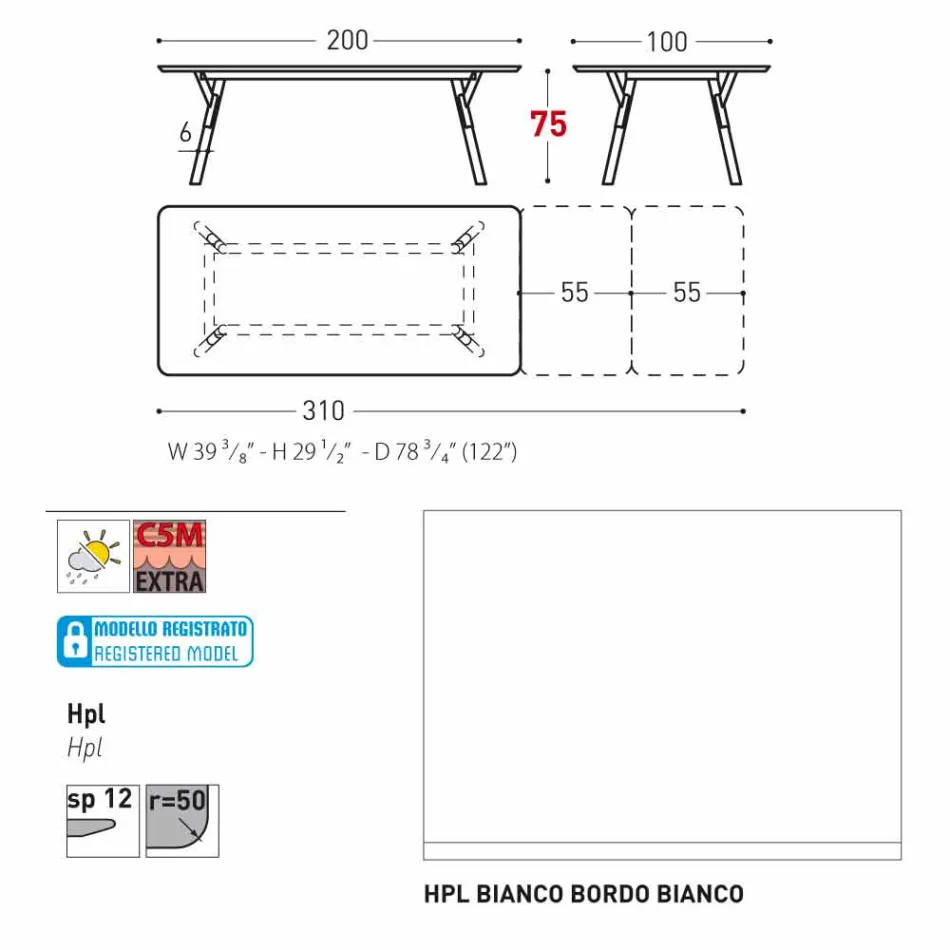 Varaschin Lien jardin table d'extension avec des pieds en teck, H75 cm Viadurini