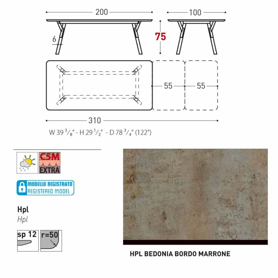 Varaschin Lien jardin table d'extension avec des pieds en teck, H75 cm Viadurini