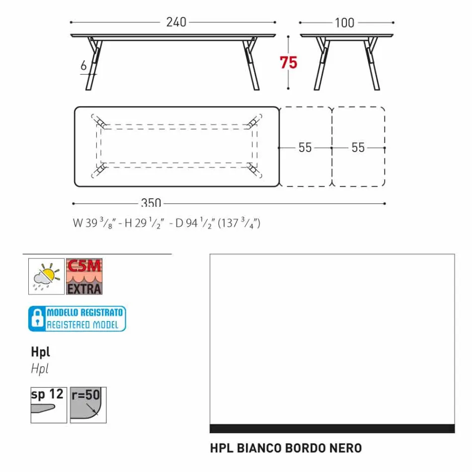 Varaschin Lien jardin table d'extension avec des pieds en teck, H75 cm Viadurini