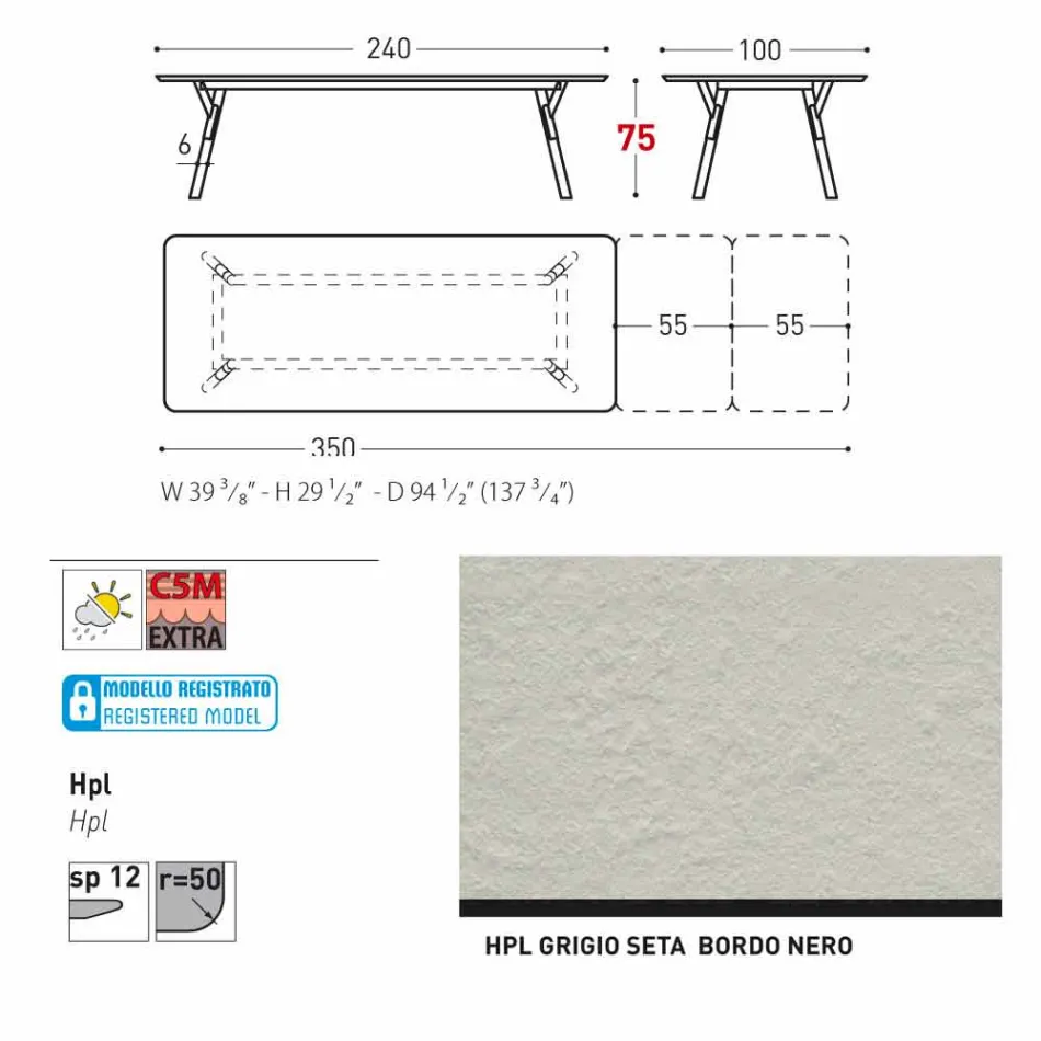 Varaschin Lien jardin table d'extension avec des pieds en teck, H75 cm Viadurini