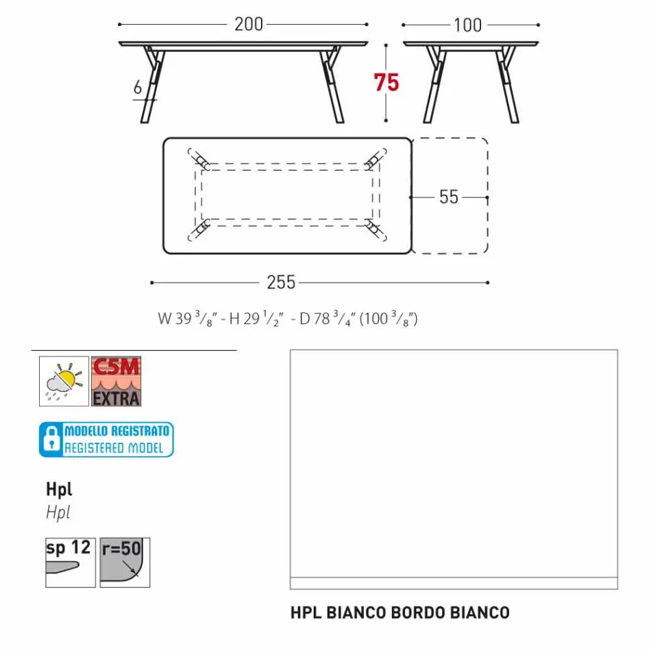 Varaschin Lien jardin table d'extension avec des pieds en teck, H75 cm Viadurini