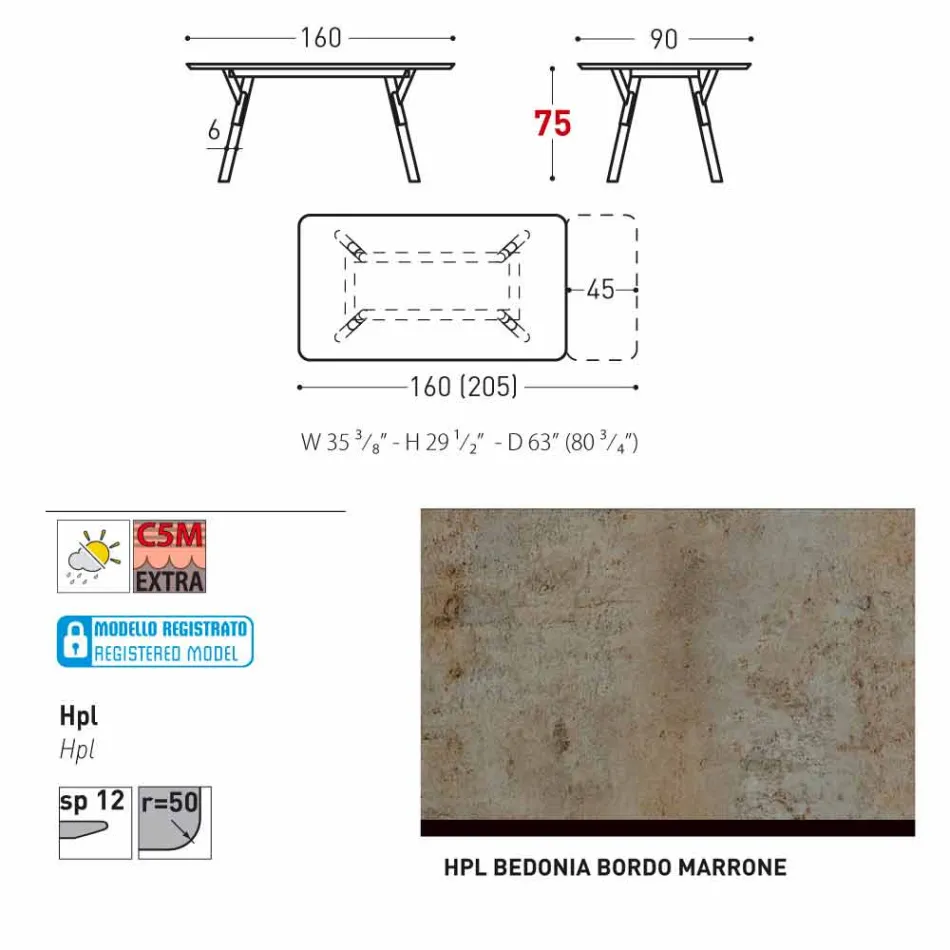 Varaschin Lien jardin table d'extension avec des pieds en teck, H75 cm Viadurini