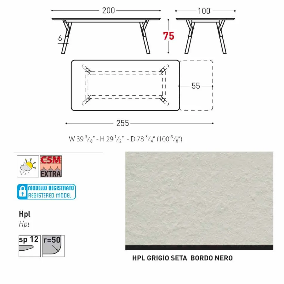 Varaschin Lien jardin table d'extension avec des pieds en teck, H75 cm Viadurini