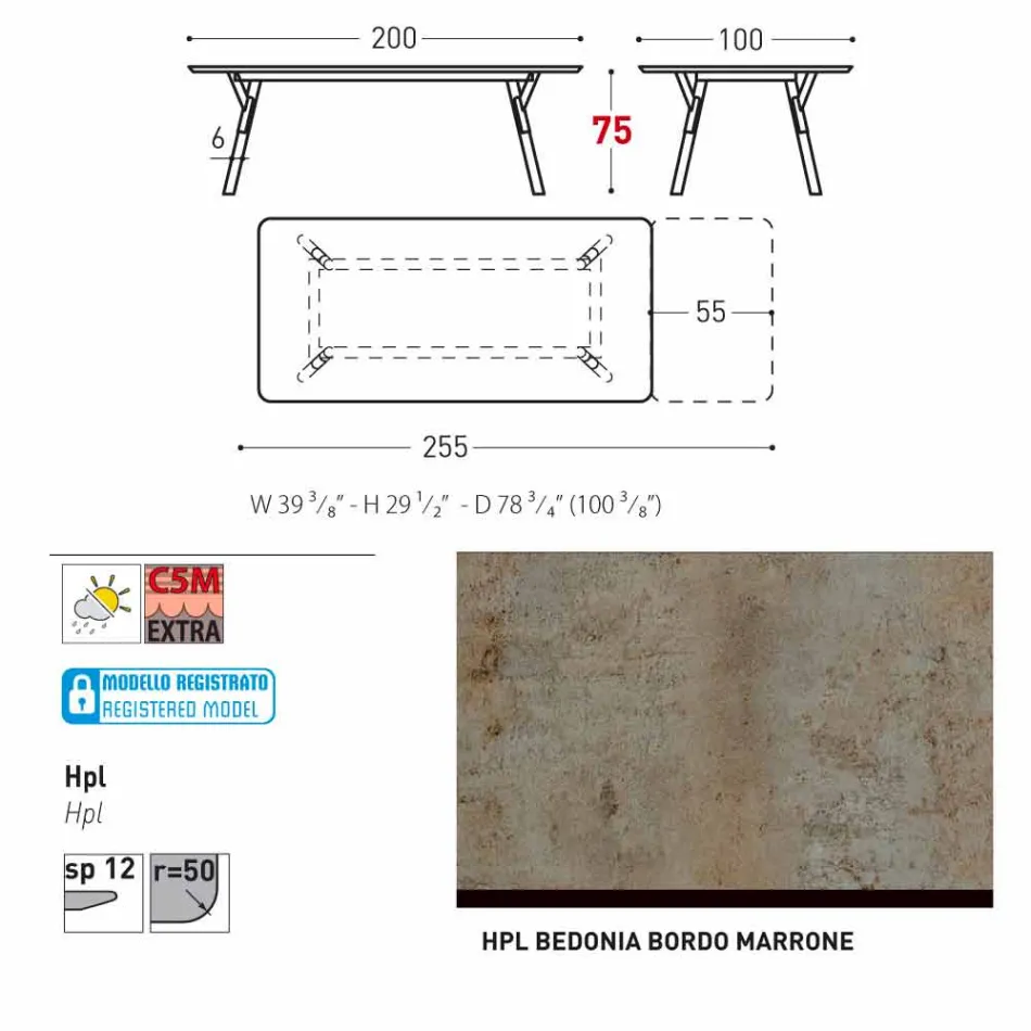 Varaschin Lien jardin table d'extension avec des pieds en teck, H75 cm Viadurini