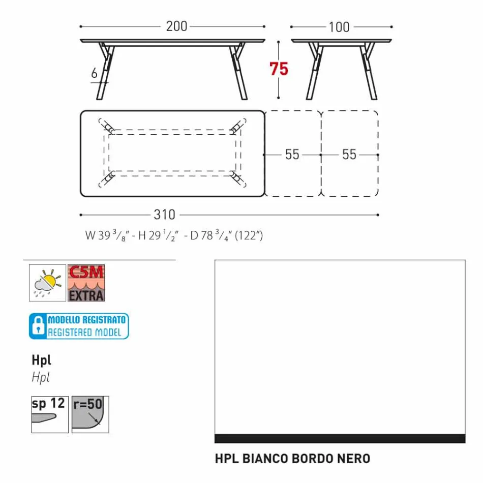Varaschin Lien jardin table d'extension avec des pieds en teck, H75 cm Viadurini