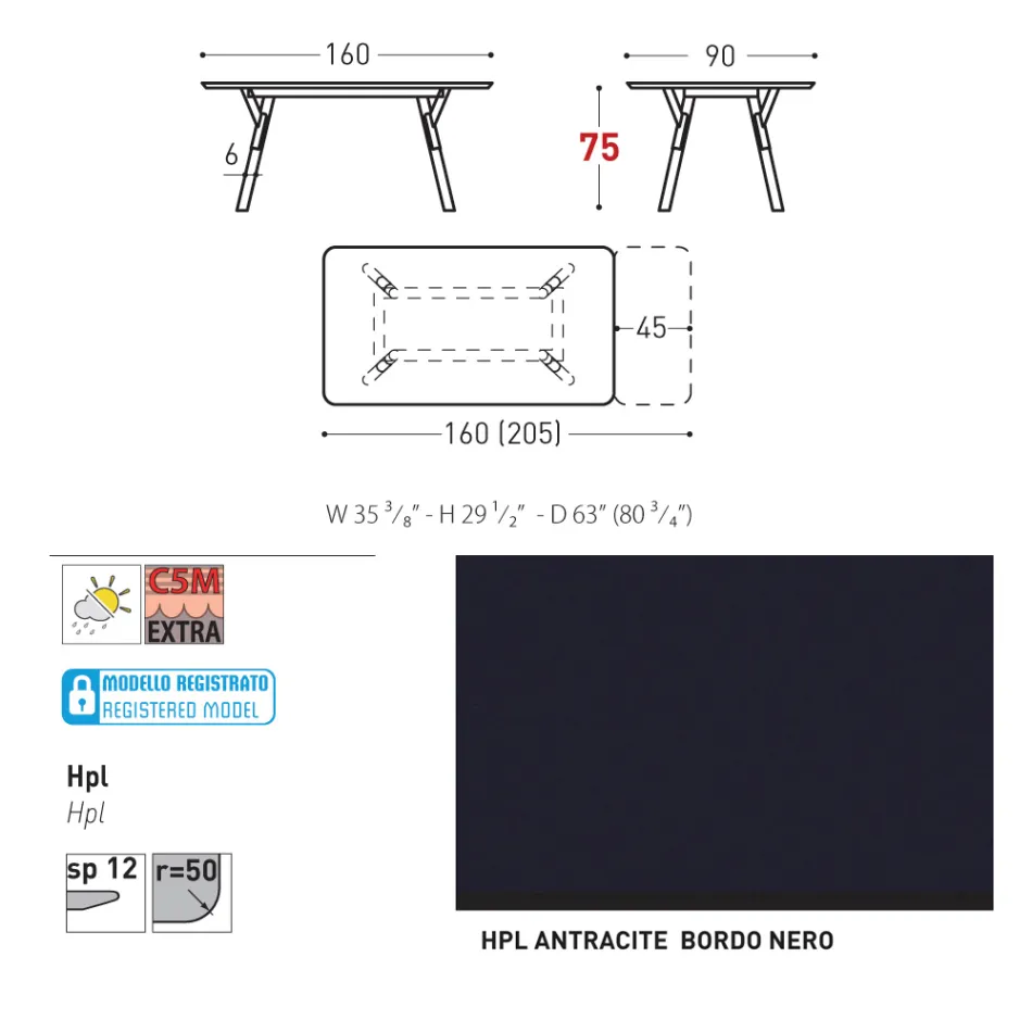 Table de jardin extensible au design moderne Varaschin Link, H 73,2 cm Viadurini