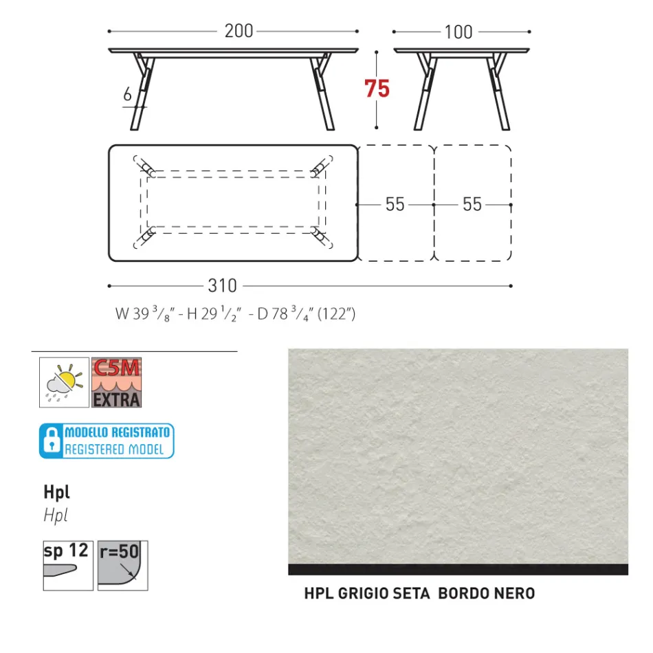 Table de jardin extensible au design moderne Varaschin Link, H 73,2 cm Viadurini