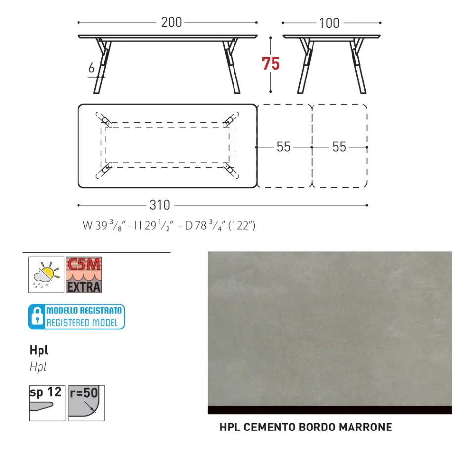 Table de jardin extensible au design moderne Varaschin Link, H 73,2 cm Viadurini
