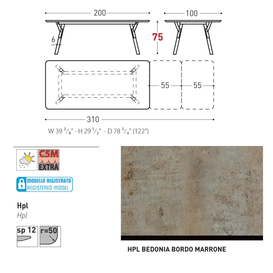 Table de jardin extensible au design moderne Varaschin Link, H 73,2 cm Viadurini