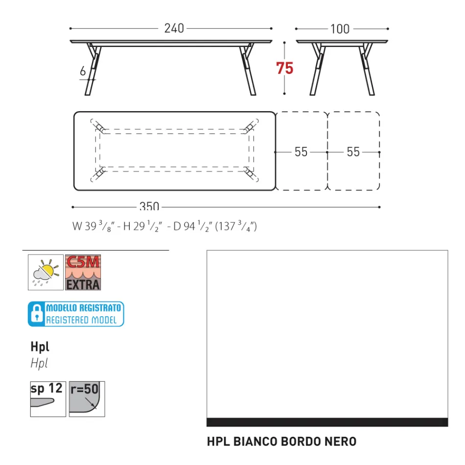 Table de jardin extensible au design moderne Varaschin Link, H 73,2 cm Viadurini