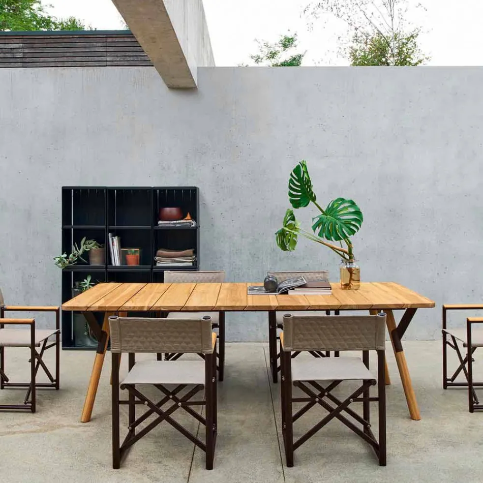 Varaschin Table de jardin Lien avec les jambes en bois de teck, H 65 cm Viadurini