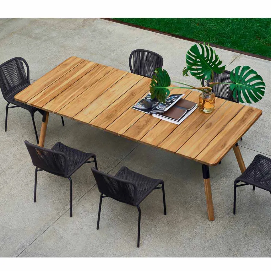 Varaschin table à manger Lien jardin bois de teck H 75 cm Viadurini