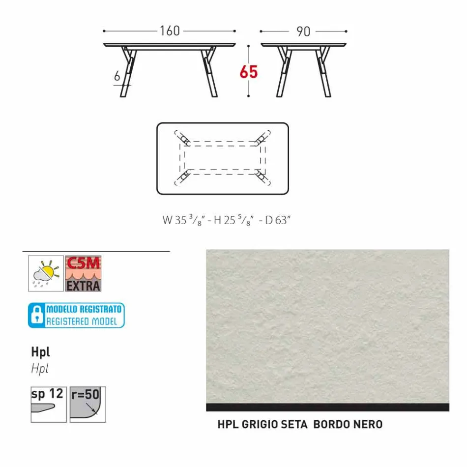 Varaschin Lien table fixe parmi H externes ou internes 65 cm Viadurini