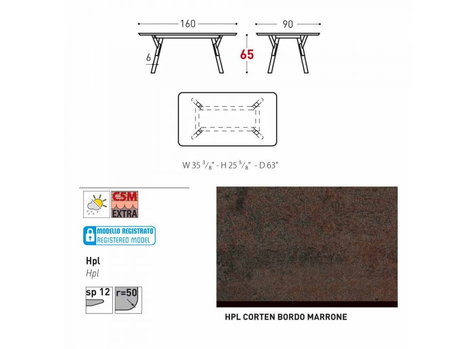 Varaschin Lien table fixe parmi H externes ou internes 65 cm Viadurini