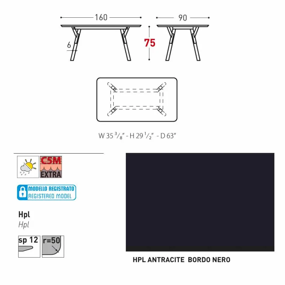 Varaschin Lien fixe jardin table à manger ou à l'intérieur H 75 cm Viadurini
