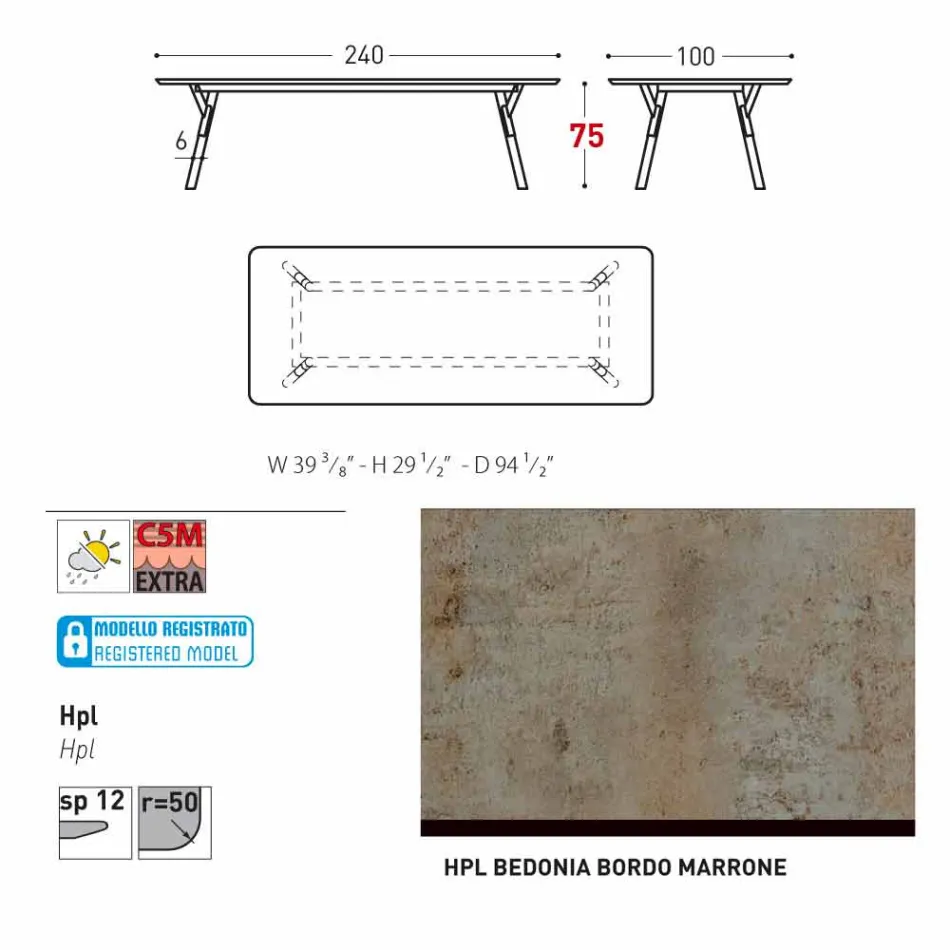 Varaschin Lien fixe jardin table à manger ou à l'intérieur H 75 cm Viadurini