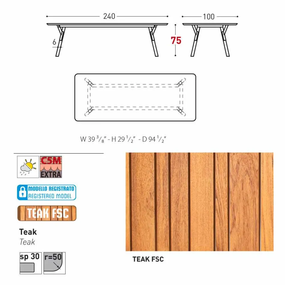 Varaschin Lien fixe jardin table à manger ou à l'intérieur H 75 cm Viadurini