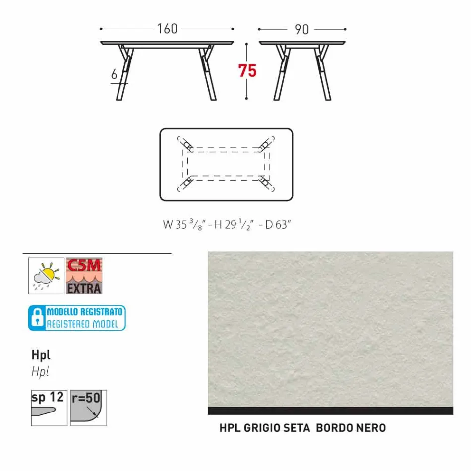 Varaschin Lien fixe jardin table à manger ou à l'intérieur H 75 cm Viadurini