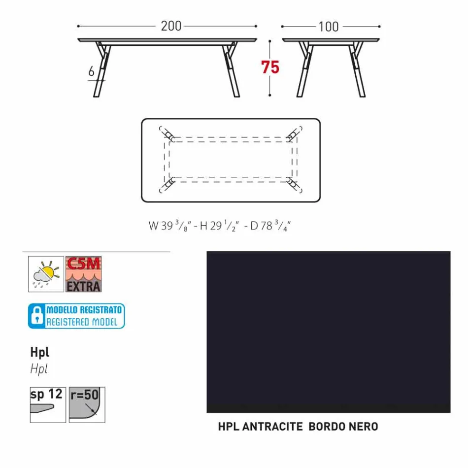 Varaschin Lien fixe jardin table à manger ou à l'intérieur H 75 cm Viadurini