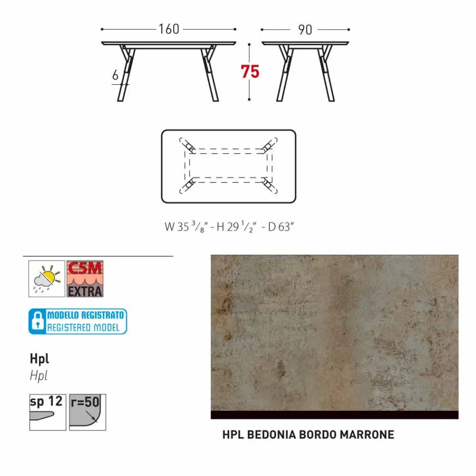 Varaschin Lien fixe jardin table à manger ou à l'intérieur H 75 cm Viadurini