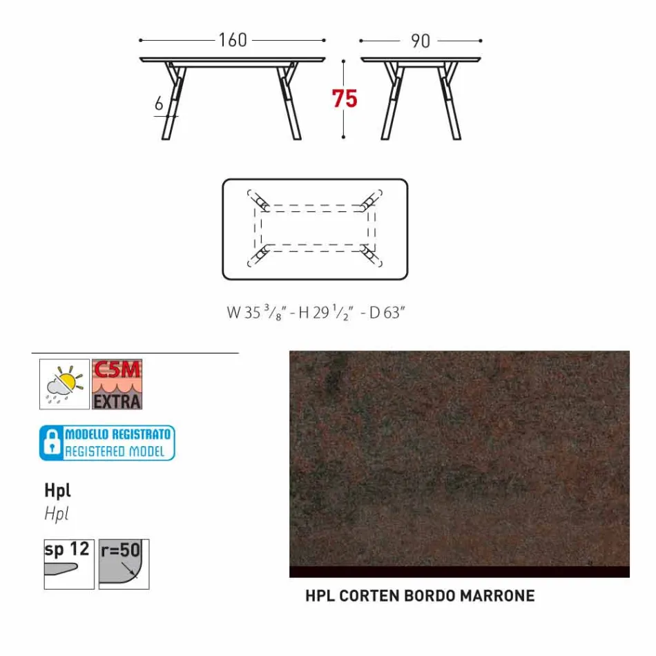 Varaschin Lien fixe jardin table à manger ou à l'intérieur H 75 cm Viadurini