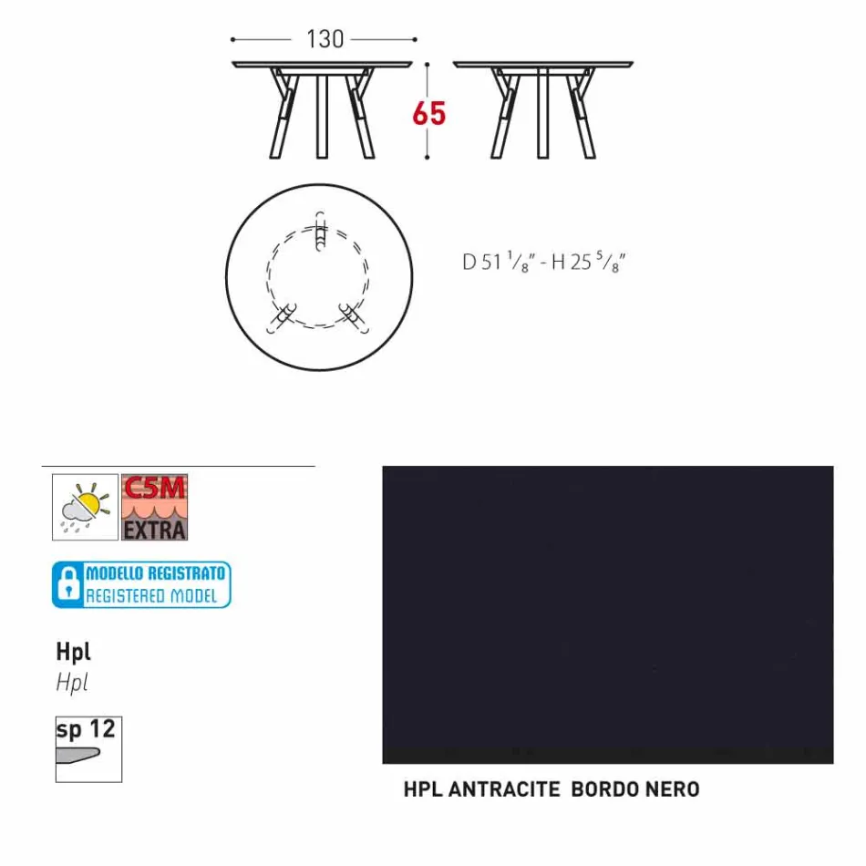lien Varaschin Table ronde en plein air avec des pieds en teck, H 65cm Viadurini