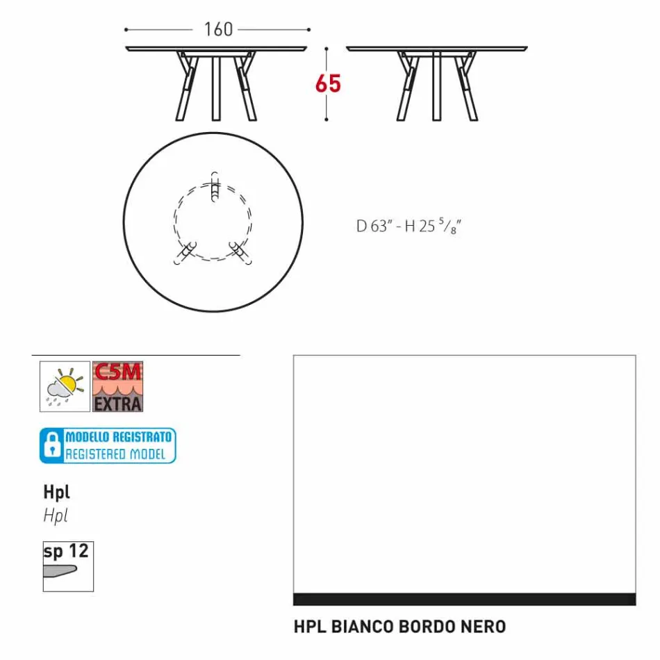 lien Varaschin Table ronde en plein air avec des pieds en teck, H 65cm Viadurini