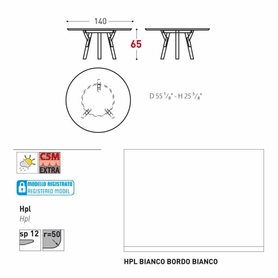lien Varaschin Table ronde en plein air avec des pieds en teck, H 65cm Viadurini