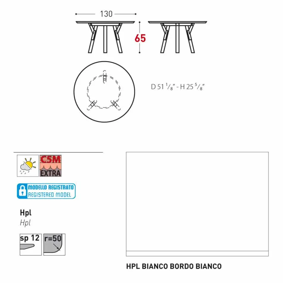 lien Varaschin Table ronde en plein air avec des pieds en teck, H 65cm Viadurini