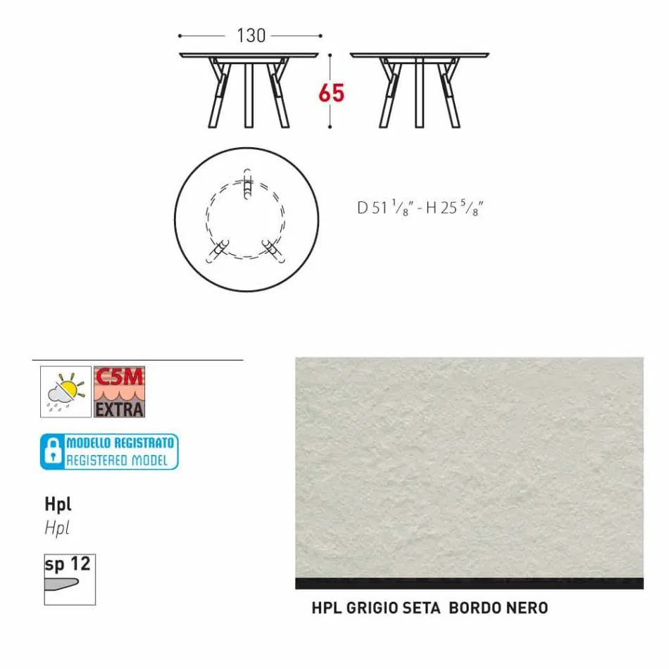 lien Varaschin Table ronde en plein air avec des pieds en teck, H 65cm Viadurini