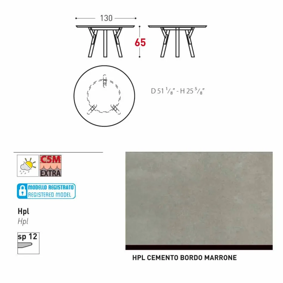 lien Varaschin Table ronde en plein air avec des pieds en teck, H 65cm Viadurini
