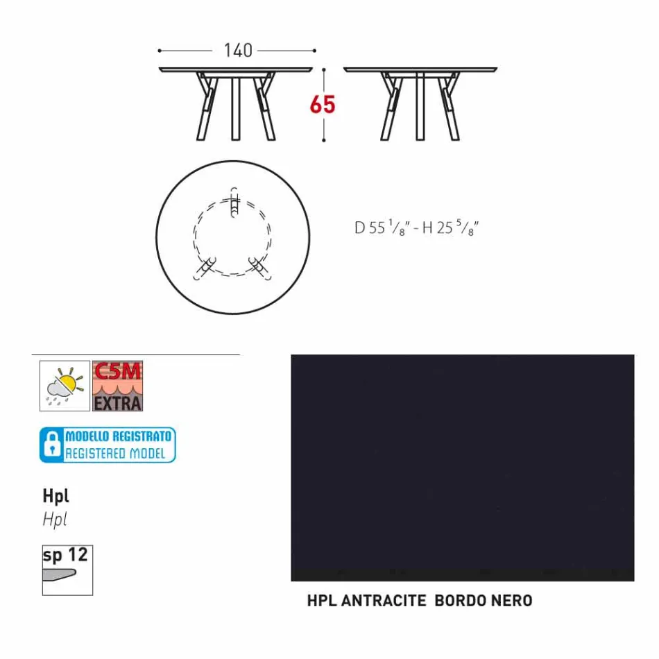 lien Varaschin Table ronde en plein air avec des pieds en teck, H 65cm Viadurini