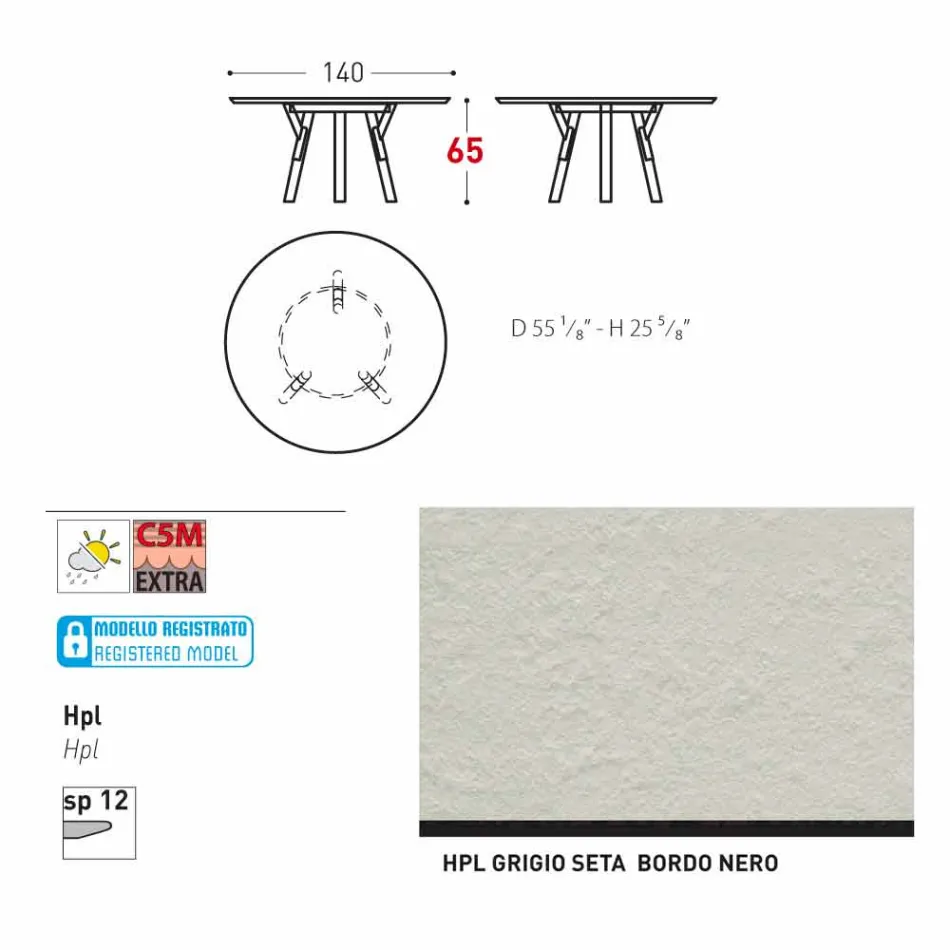 lien Varaschin Table ronde en plein air avec des pieds en teck, H 65cm Viadurini