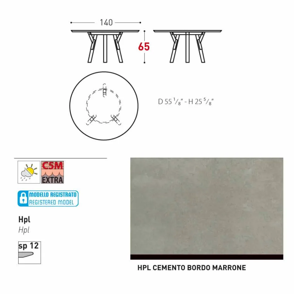 lien Varaschin Table ronde en plein air avec des pieds en teck, H 65cm Viadurini
