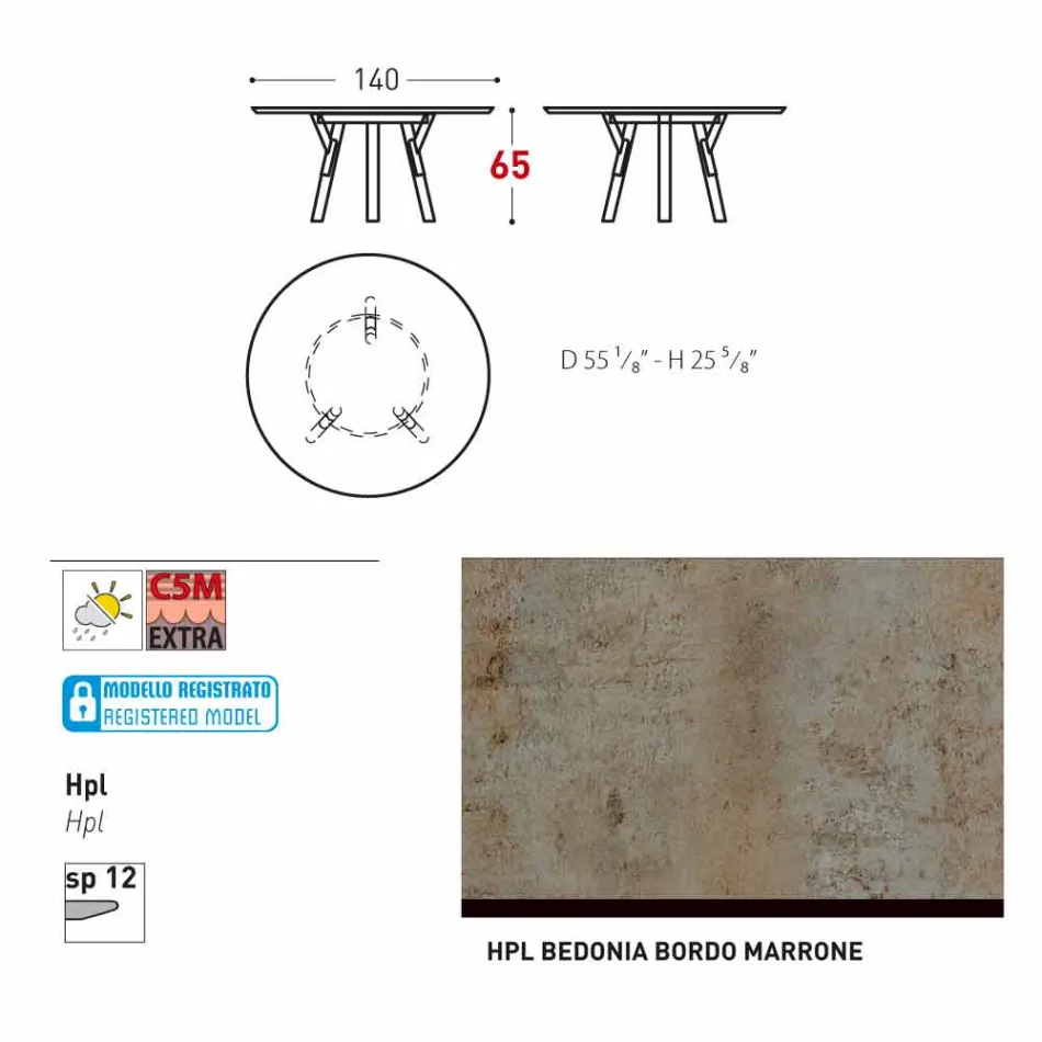 lien Varaschin Table ronde en plein air avec des pieds en teck, H 65cm Viadurini