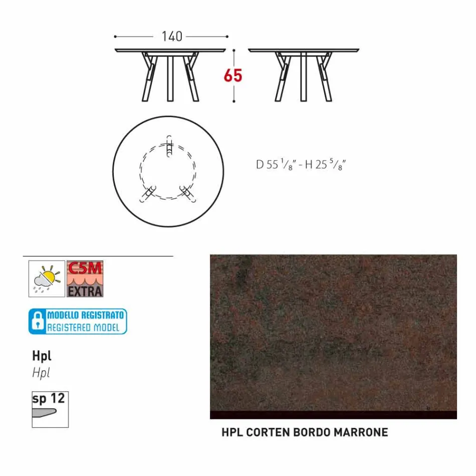 lien Varaschin Table ronde en plein air avec des pieds en teck, H 65cm Viadurini