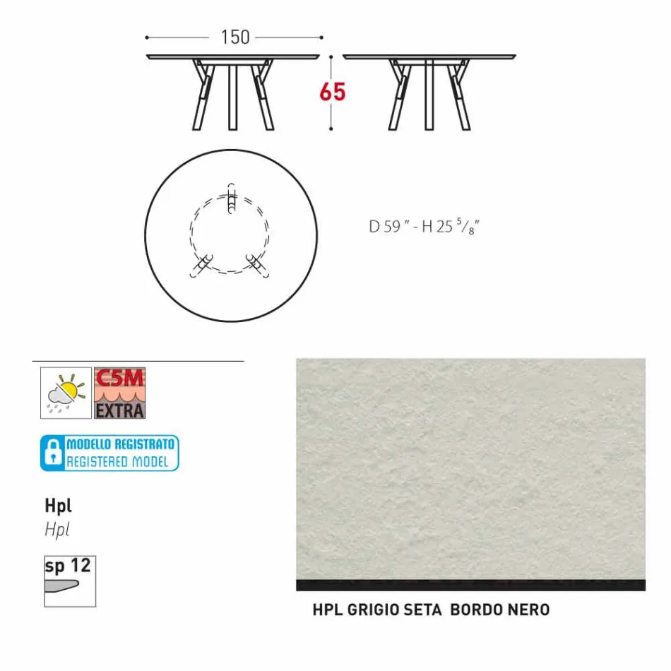 lien Varaschin Table ronde en plein air avec des pieds en teck, H 65cm Viadurini