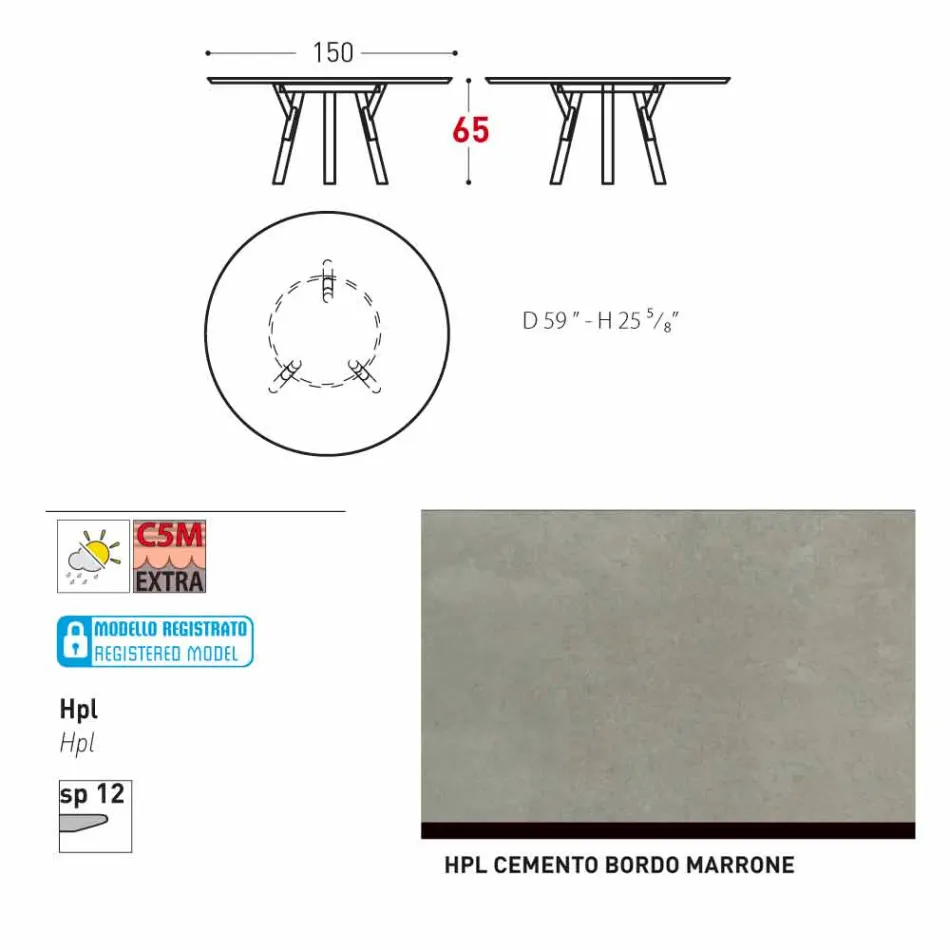 Varaschin Liens Table ronde pour le design moderne intérieur / extérieur, H 65 cm Viadurini