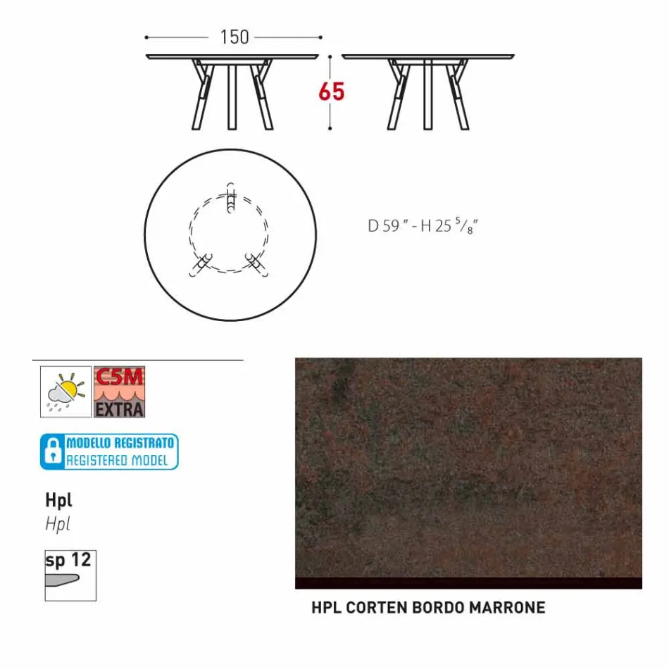 Varaschin Liens Table ronde pour le design moderne intérieur / extérieur, H 65 cm Viadurini